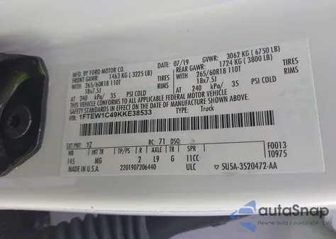 2019 Ford F150 Supercrew from USA, damaged, VIN 1FTEW1C49KKE38533